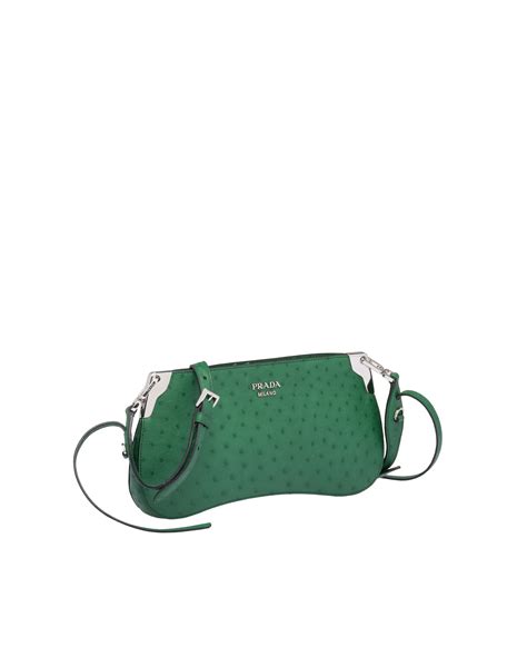 Green Prada Sidonie ostrich leather bag 